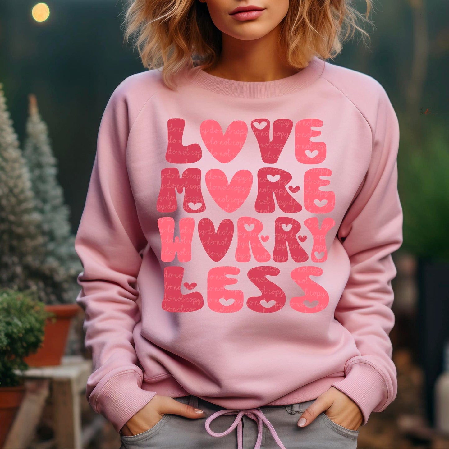Pink Love More Worry Less PNG Digital Download