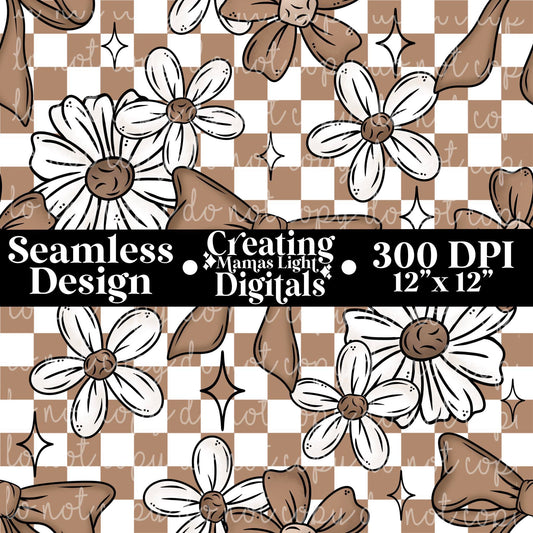 Neutral Bows And Flowers (Large) Seamless PNG Digital Download