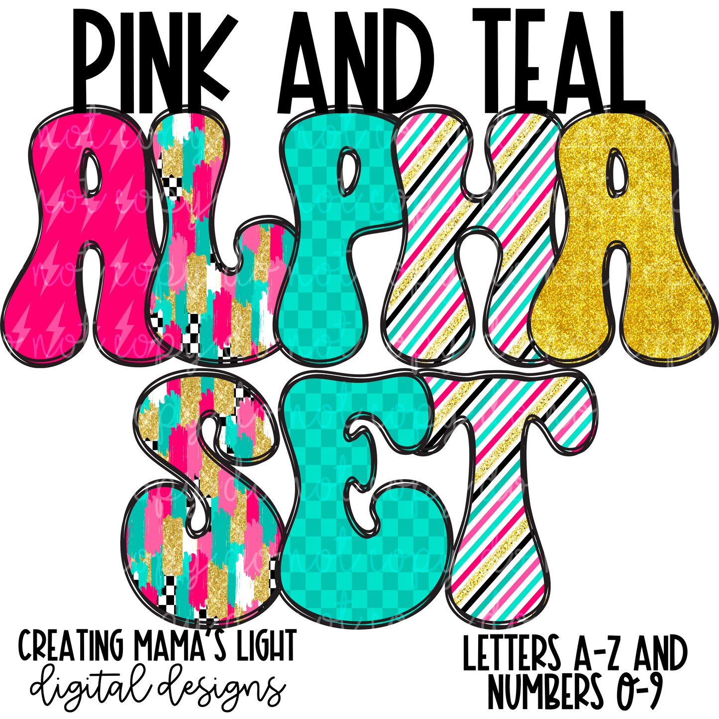 Pink and Teal Alpha Set