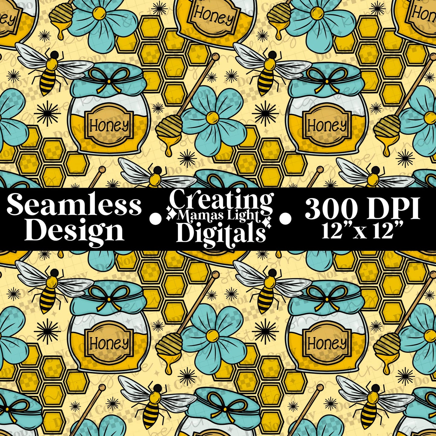 Bees & Honey Seamless PNG Digital Download