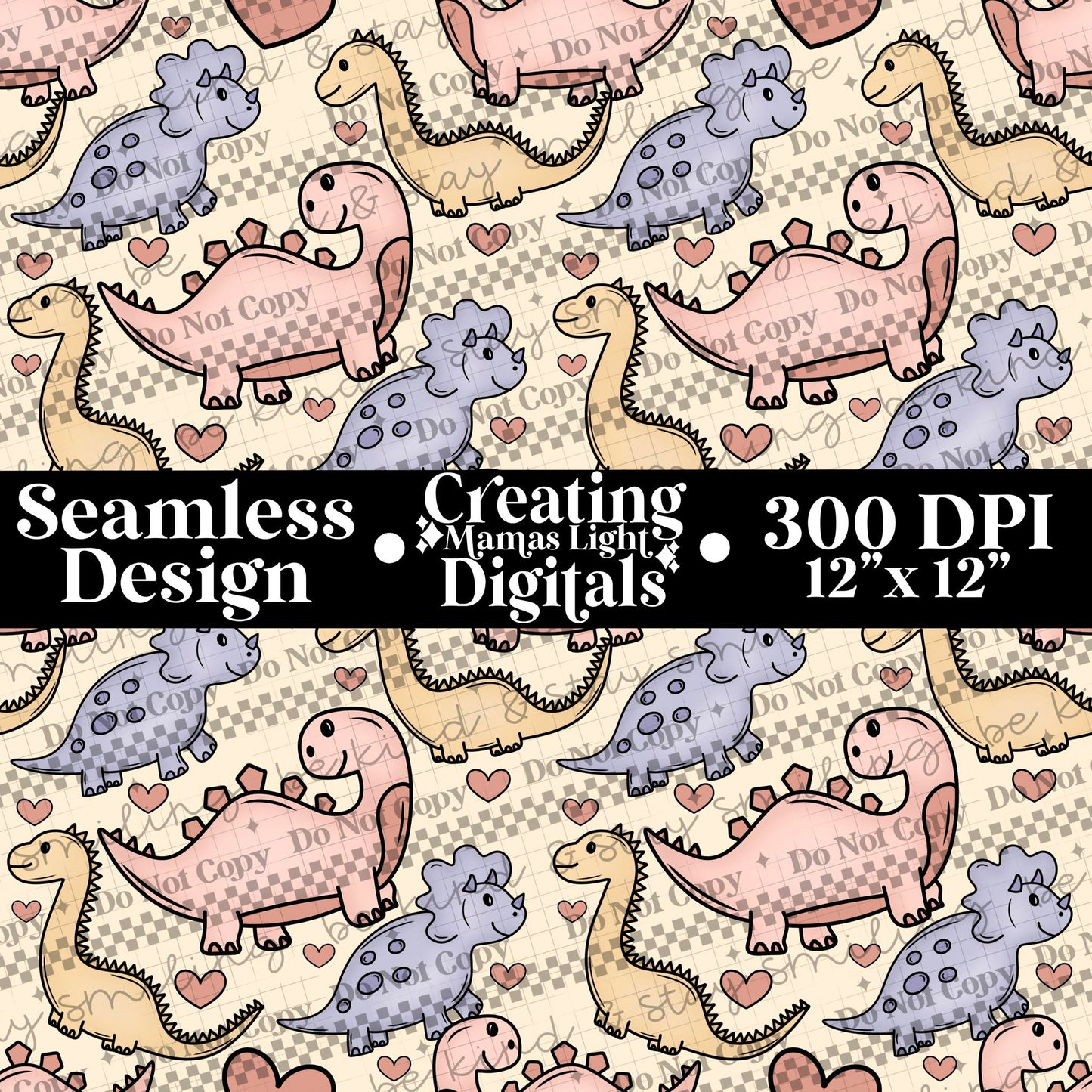 Pink Dinos Seamless PNG Digital Download