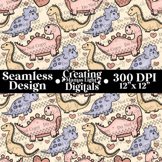 Pink Dinos Seamless PNG Digital Download