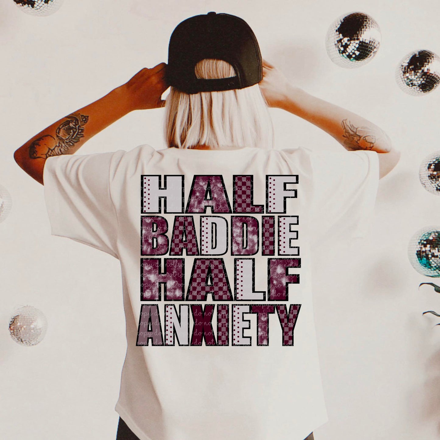 Half Baddie Half Anxiety (Black Outline) PNG Digital Download