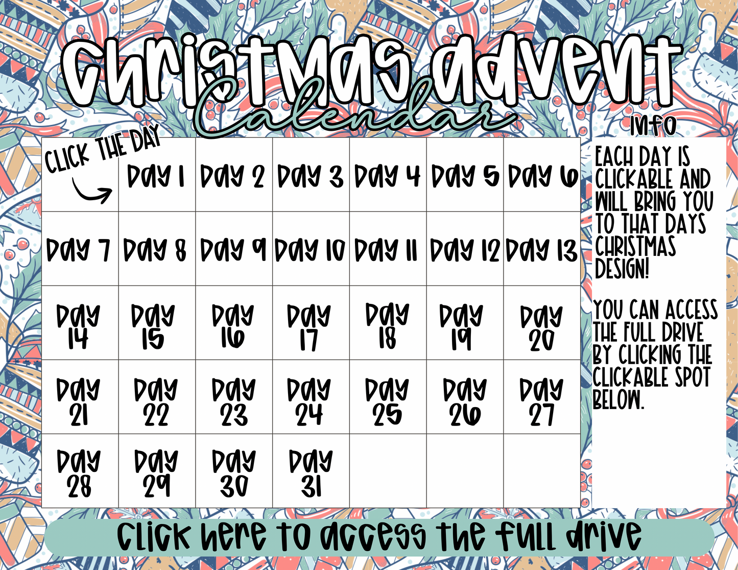 Christmas Advent Calendar Drive *Exclusive Designs*