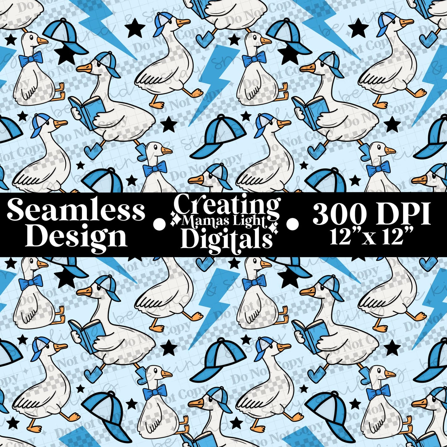 Silly Goose Blue Seamless PNG Digital Download