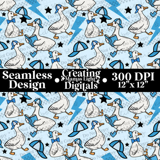 Silly Goose Blue Seamless PNG Digital Download