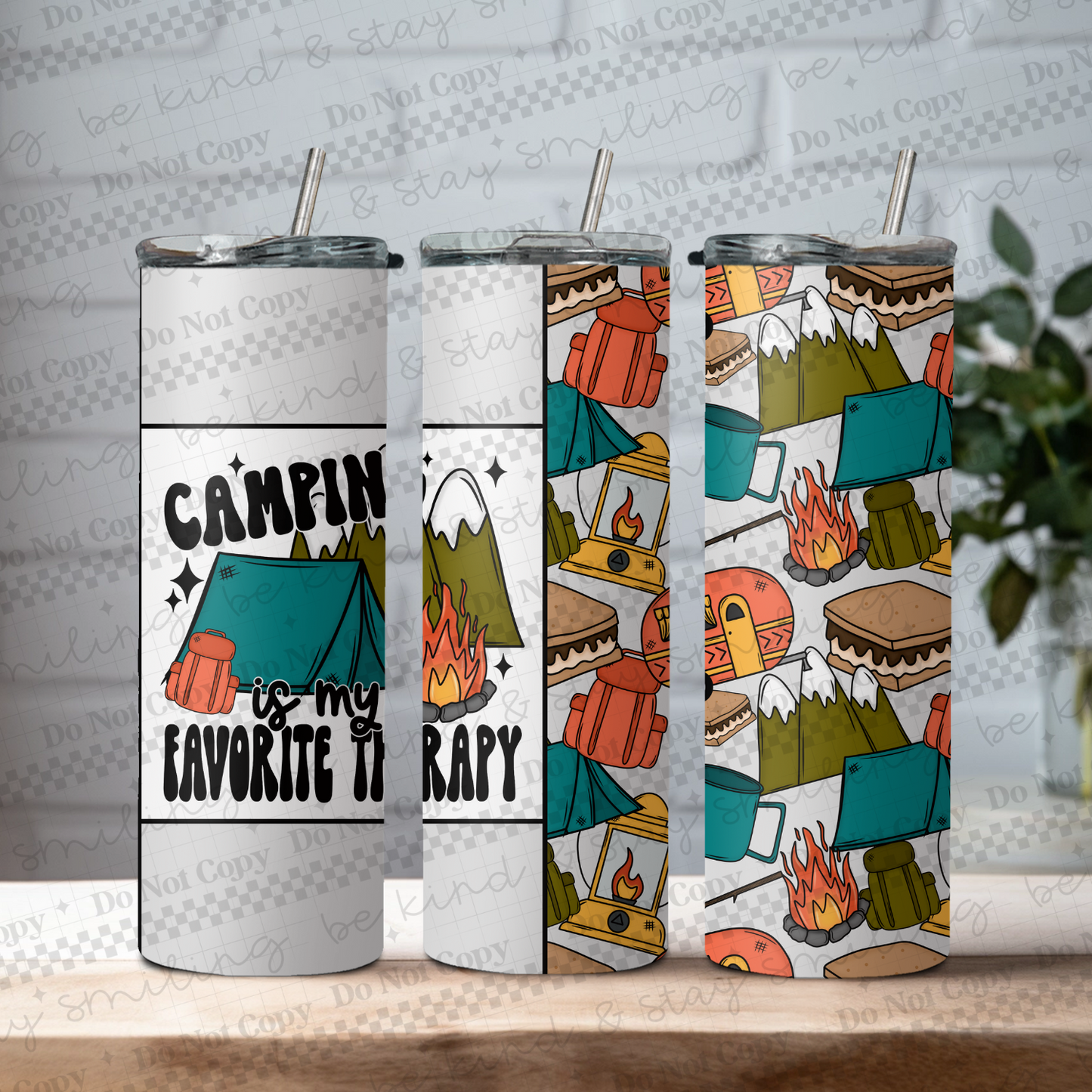 Camping Is My Favorite Therapy Tumbler PNG Digital Download