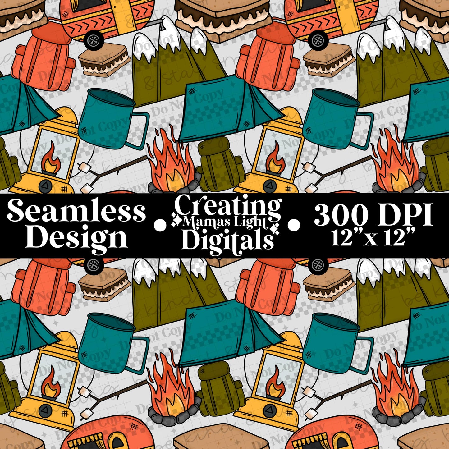 Camping Seamless PNG Digital Download