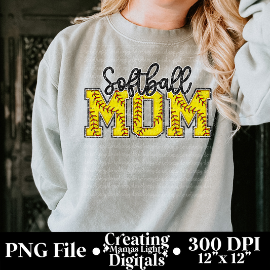 Softball Mom *FAUX EMBROIDERY*