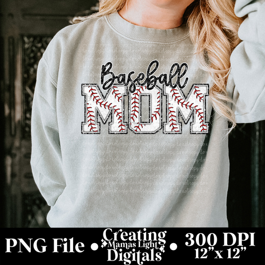 Baseball Mom *FAUX EMBROIDERY*