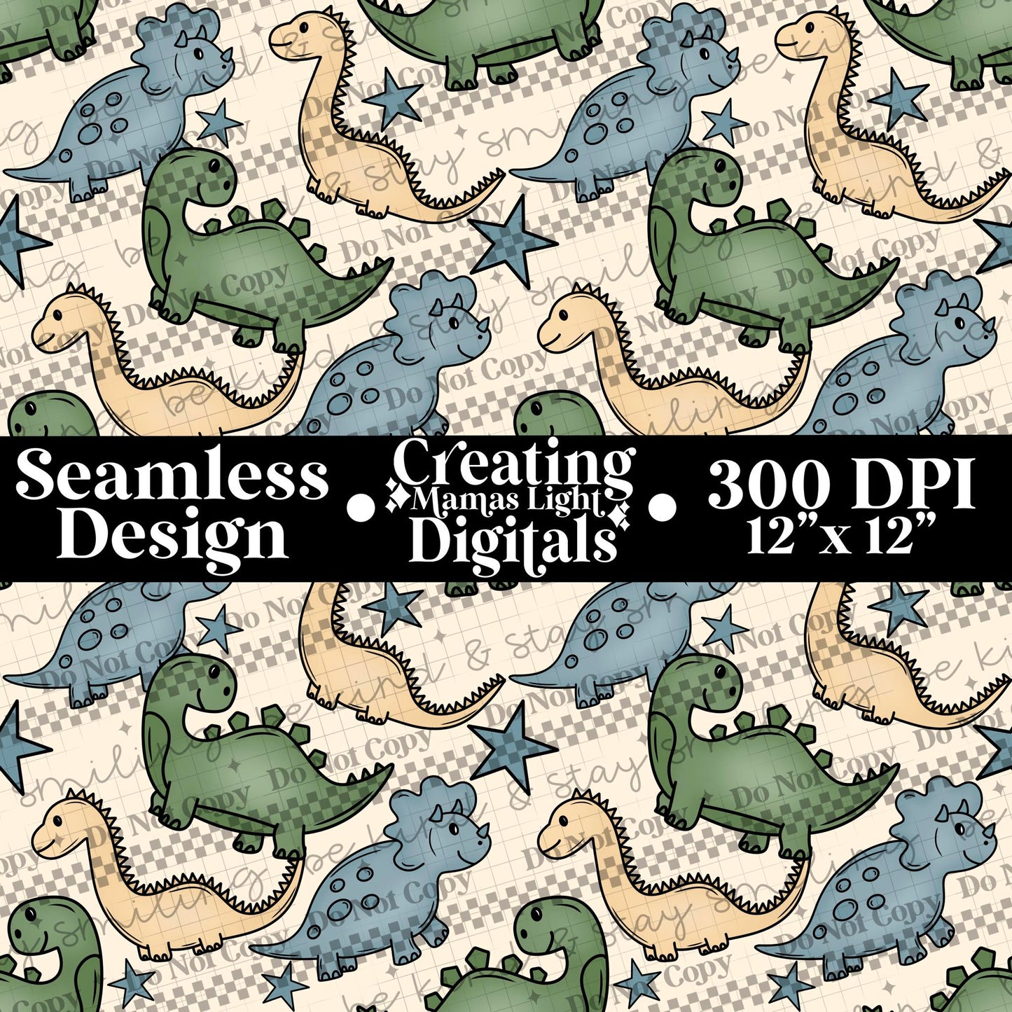 Blue Dinos Seamless PNG Digital Download