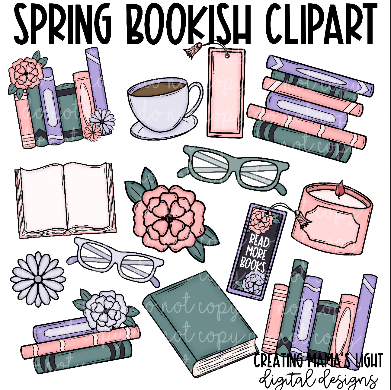 Spring Bookish Clipart – Creating Mamas Light Digitals