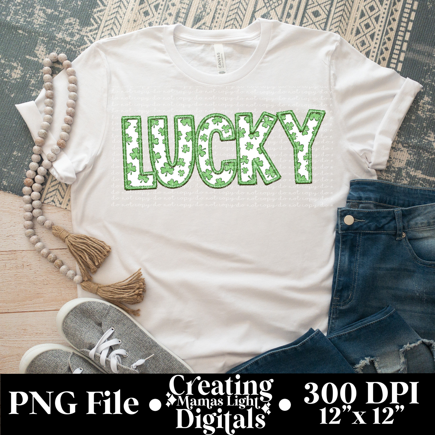 Lucky Shamrocks Faux Embroidery